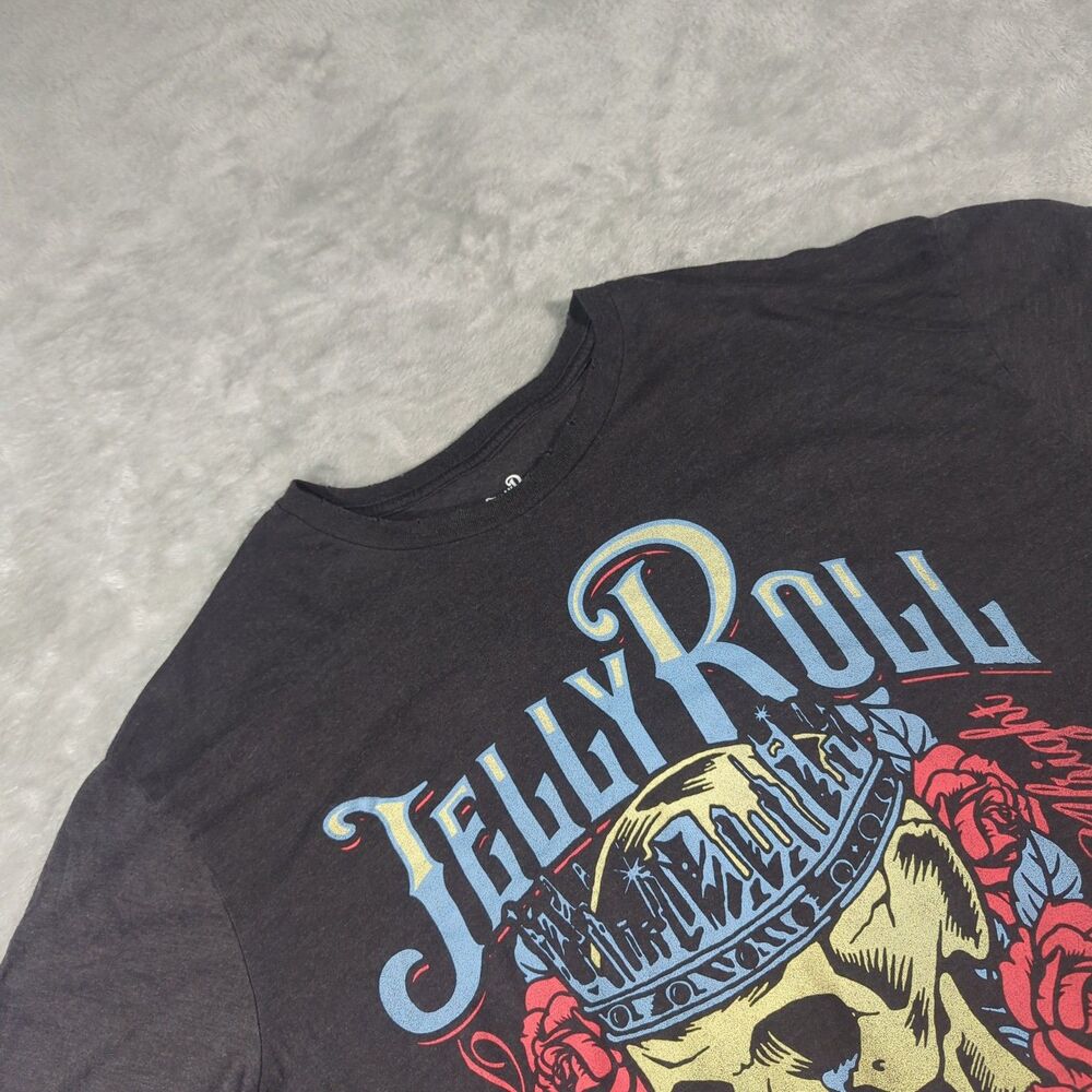 Jelly Roll Mens Large T-Shirt Beautifully Broken Album Tour Skull Roses Graphic